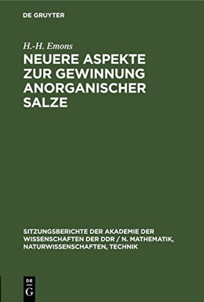 Neuere Aspekte Zur Gewinnung Anorganischer Salze