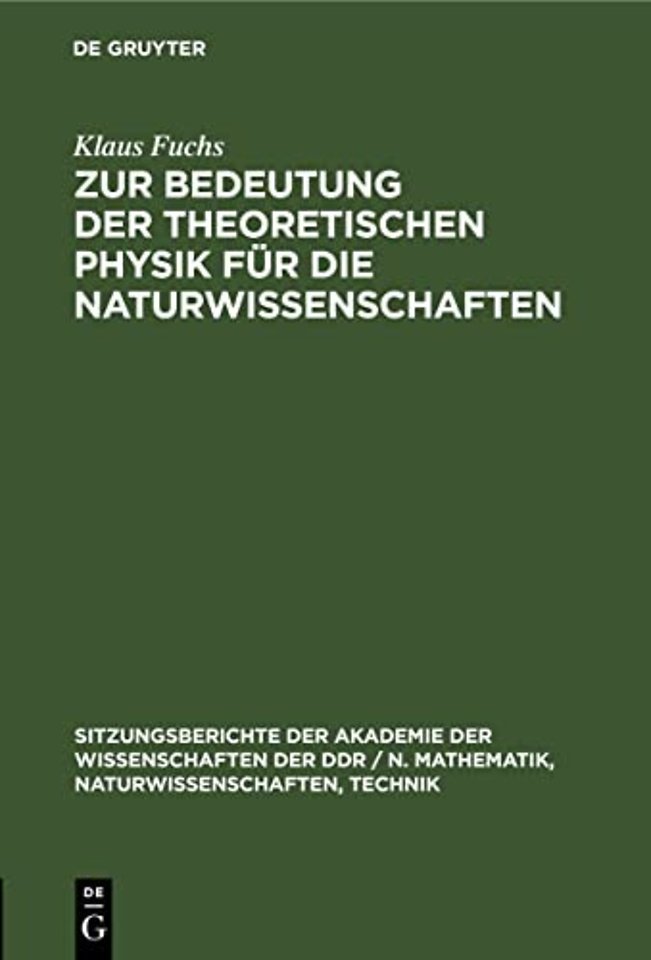 Zur Bedeutung Der Theoretischen Physik Fur Die Naturwissenschaften