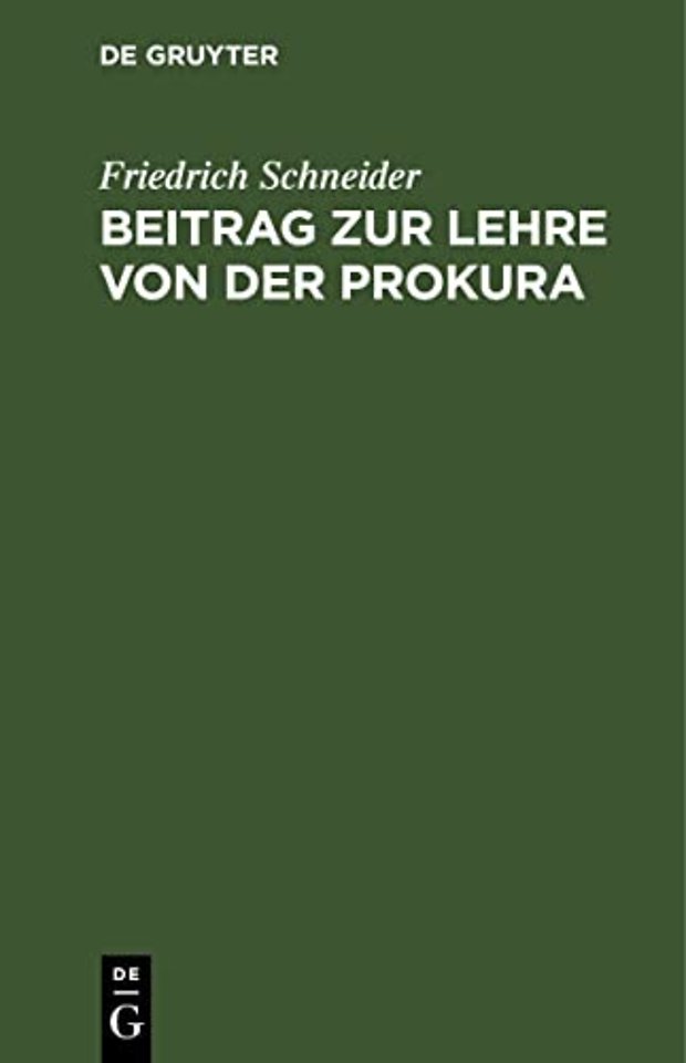 Beitrag zur Lehre von der Prokura