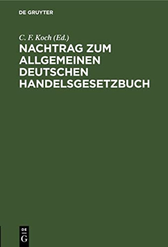 Nachtrag Zum Allgemeinen Deutschen Handelsgesetzbuch