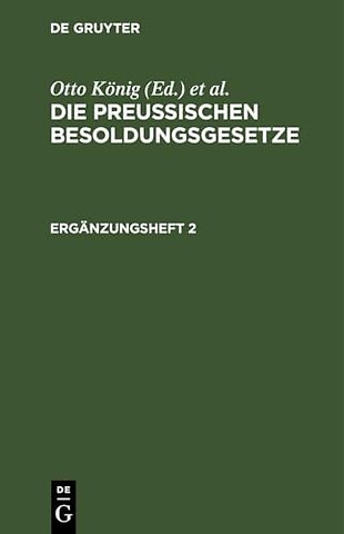 Die Preußischen Besoldungsgesetze. Erganzungsheft 2