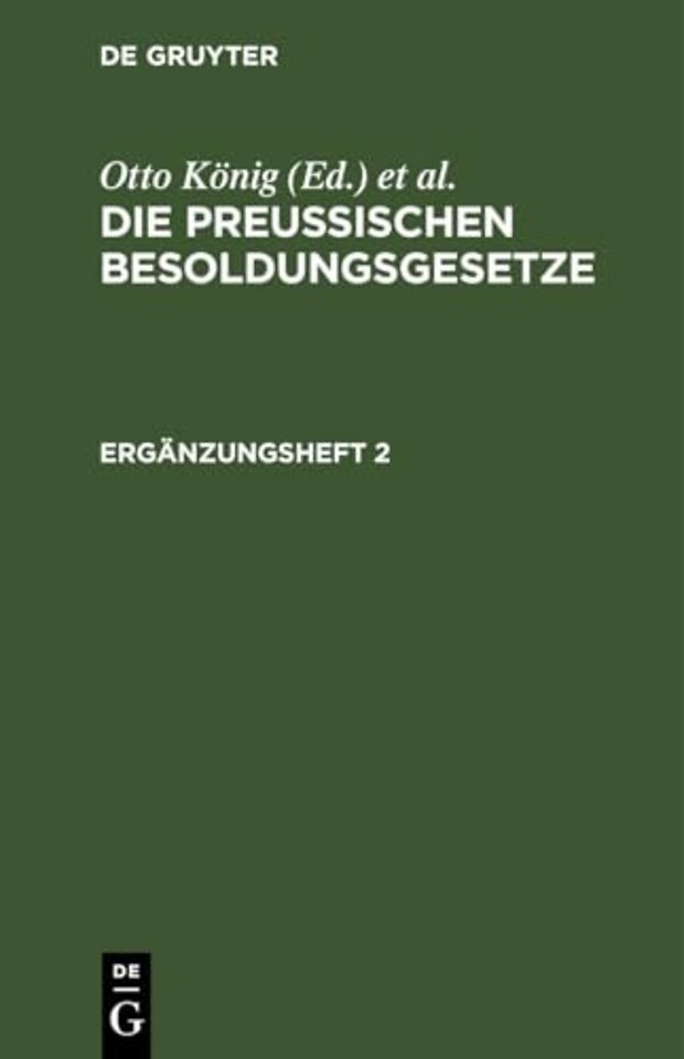 Die Preußischen Besoldungsgesetze. Erganzungsheft 2