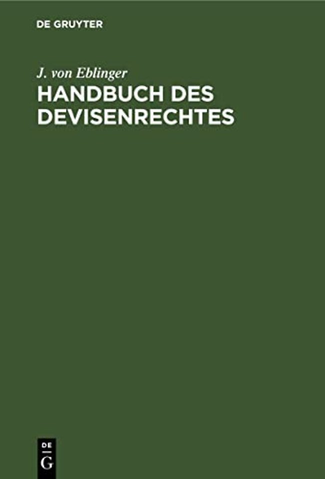 Handbuch Des Devisenrechtes