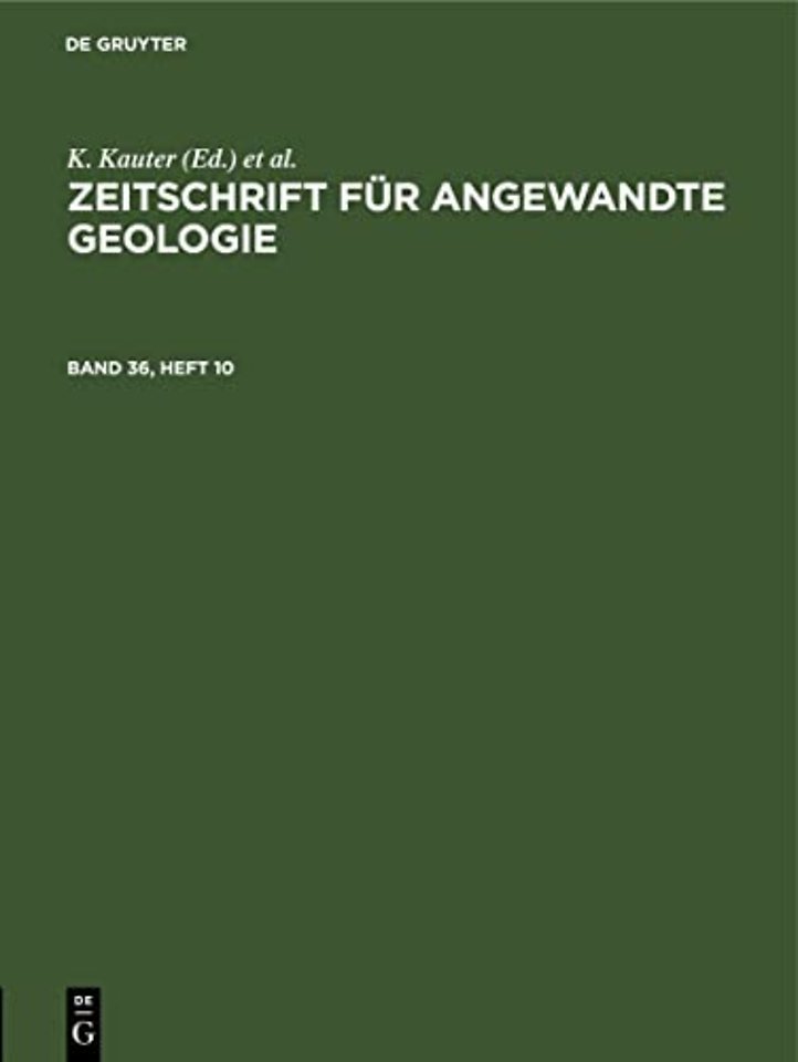 Zeitschrift Fur Angewandte Geologie. Band 36, Heft 10