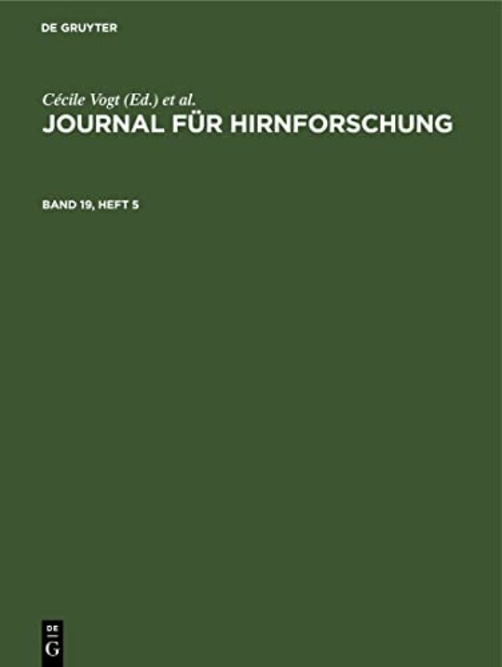 Journal Fur Hirnforschung. Band 19, Heft 5
