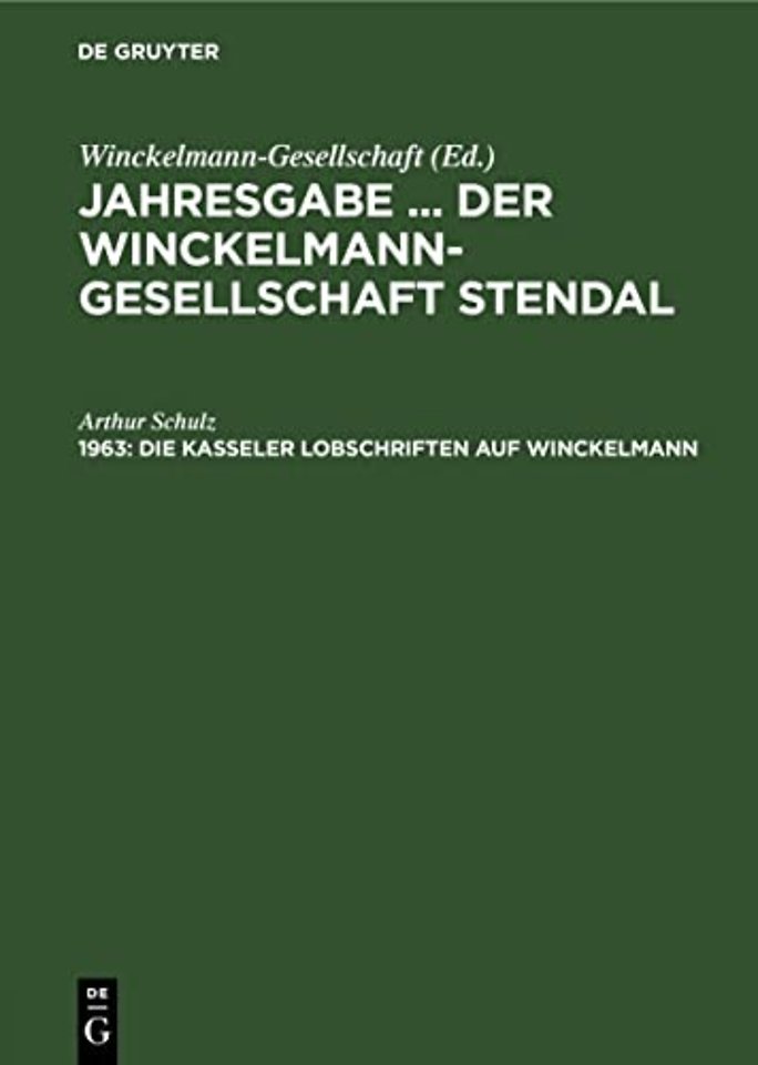 Die Kasseler Lobschriften Auf Winckelmann