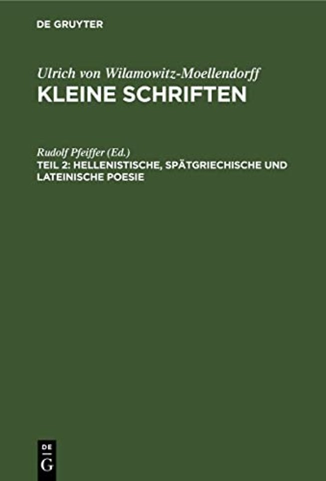 Hellenistische, Spatgriechische Und Lateinische Poesie