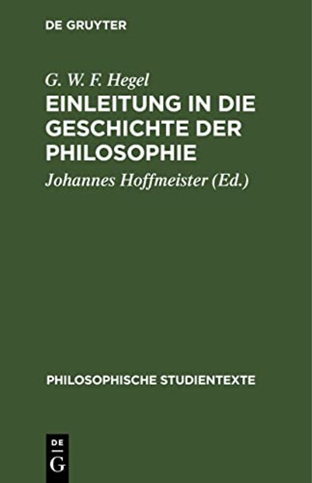 Einleitung in Die Geschichte Der Philosophie