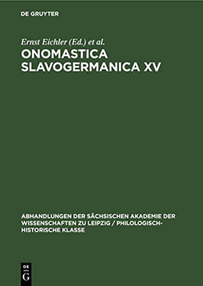 Ernst Eichler; Hans Walther: Onomastica Slavogermanica. XV.