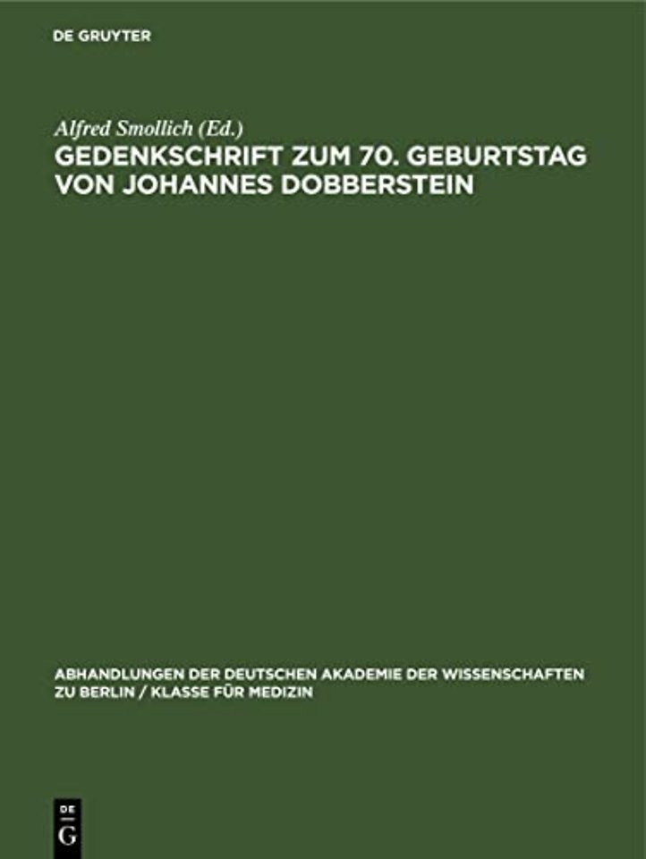 Gedenkschrift Zum 70. Geburtstag Von Johannes Dobberstein