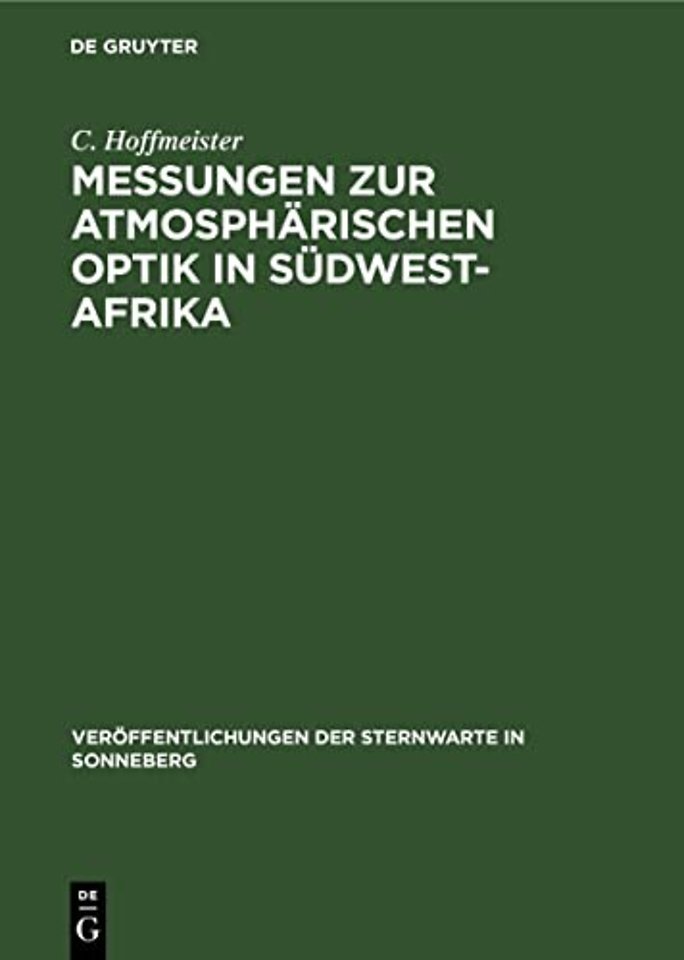 Messungen Zur Atmospharischen Optik in Sudwest-Afrika