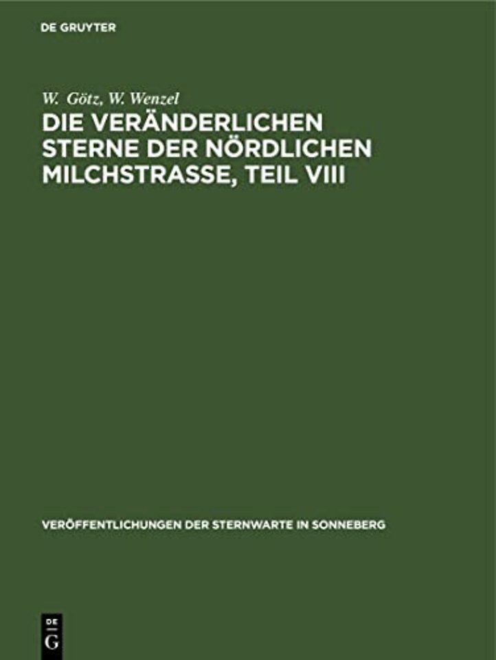 Die veränderlichen Sterne der nördlichen Milchstraβe, Teil VIII