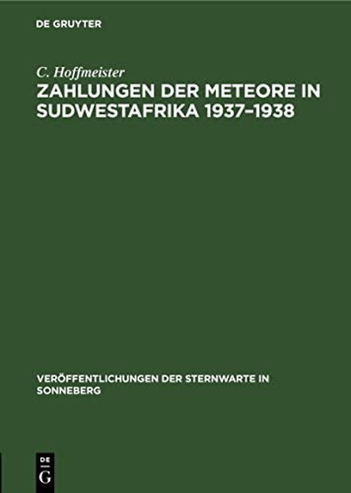 Zahlungen Der Meteore in Sudwestafrika 1937-1938