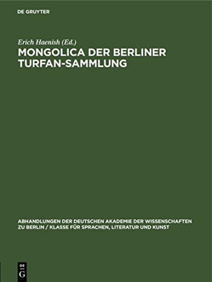 Mongolica Der Berliner Turfan-Sammlung