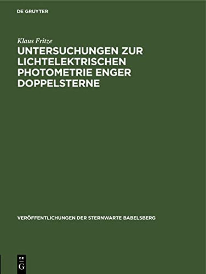 Untersuchungen Zur Lichtelektrischen Photometrie Enger Doppelsterne