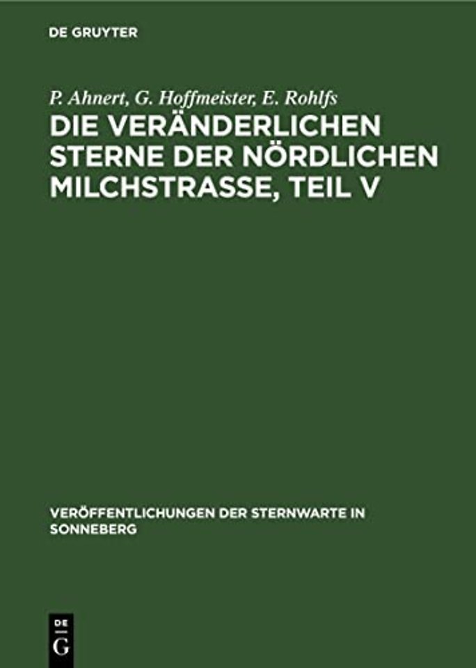 Die veränderlichen Sterne der nördlichen Milchstraβe, Teil V
