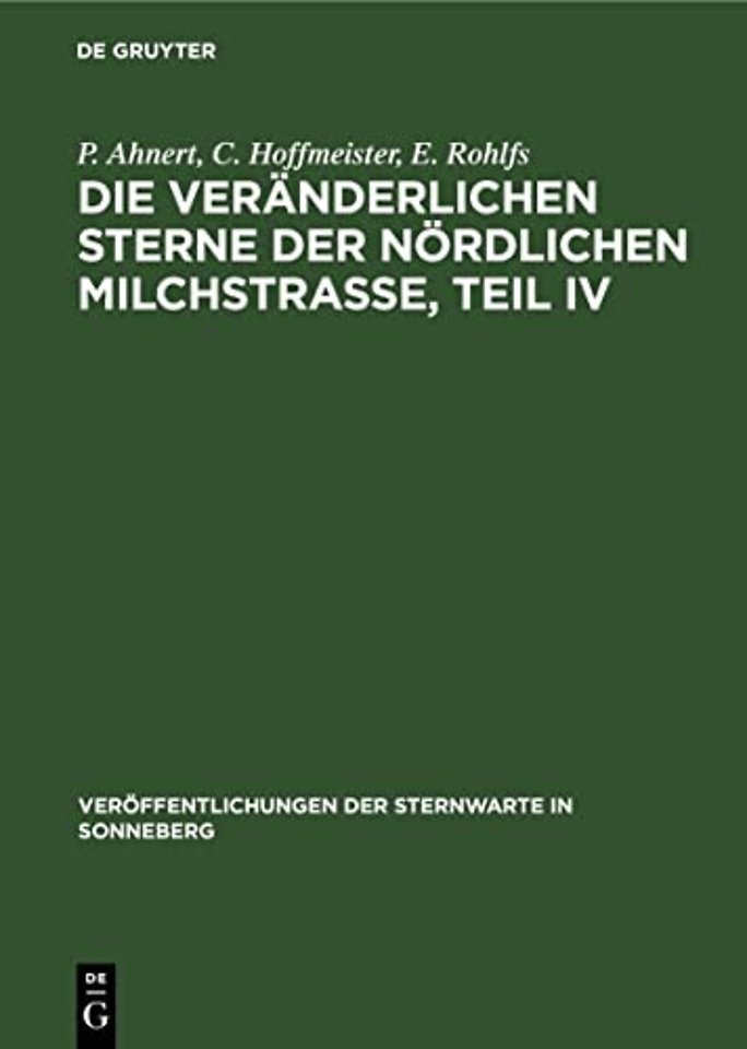 Die veränderlichen Sterne der nördlichen Milchstraβe, Teil IV