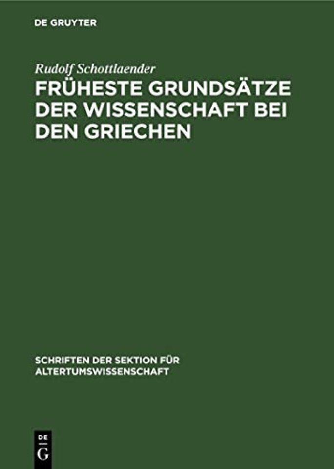 Fruheste Grundsatze Der Wissenschaft Bei Den Griechen