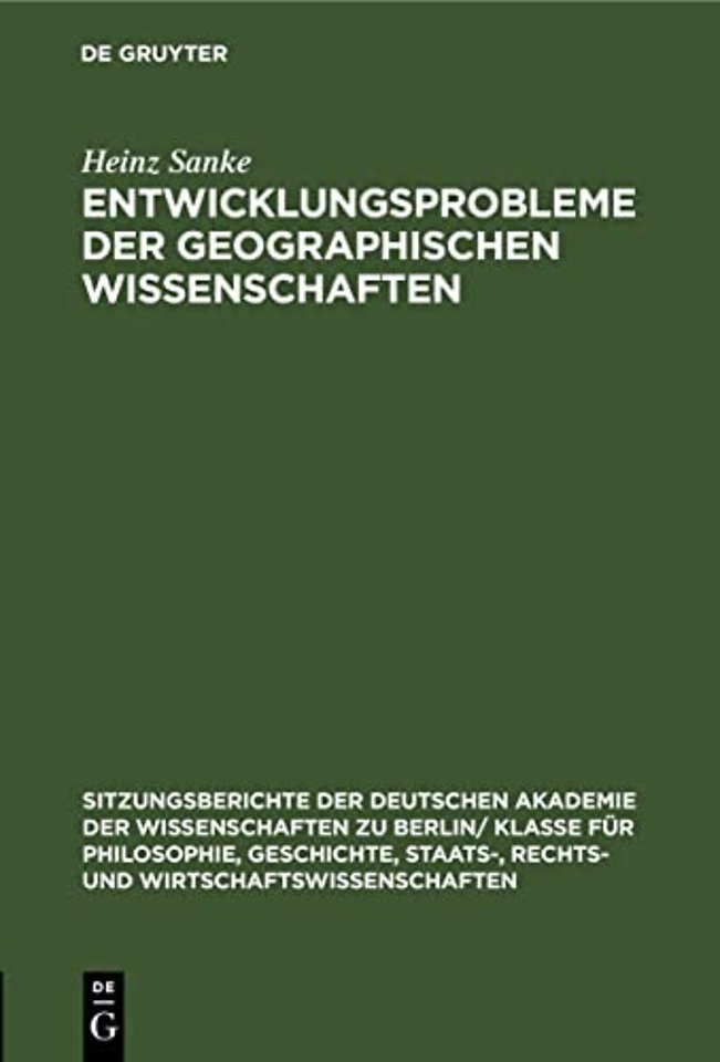 Entwicklungsprobleme Der Geographischen Wissenschaften