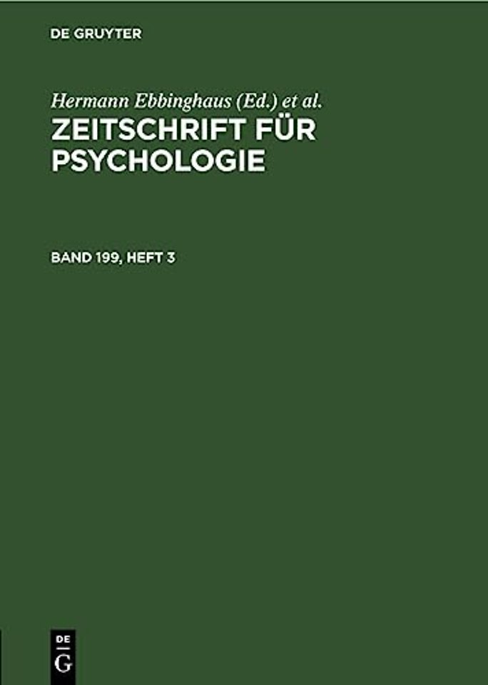 Zeitschrift Fur Psychologie. Band 199, Heft 3