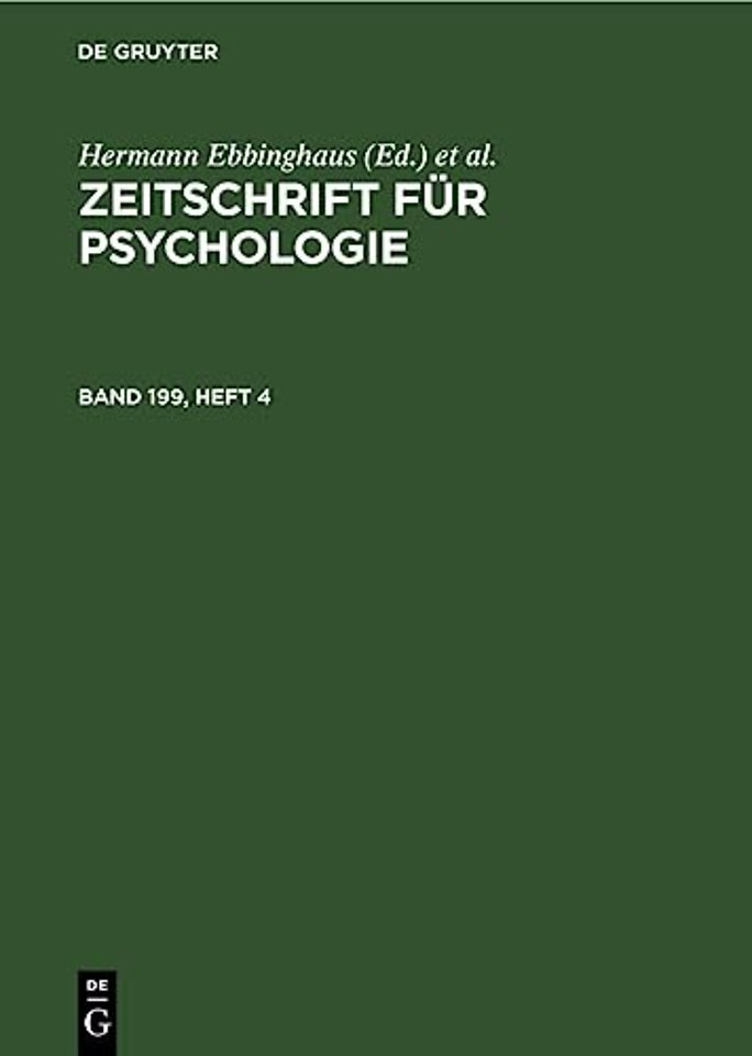 Zeitschrift Fur Psychologie. Band 199, Heft 4
