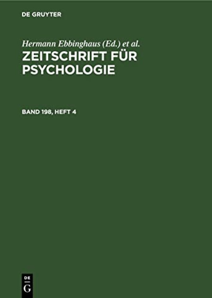 Zeitschrift Fur Psychologie. Band 198, Heft 4