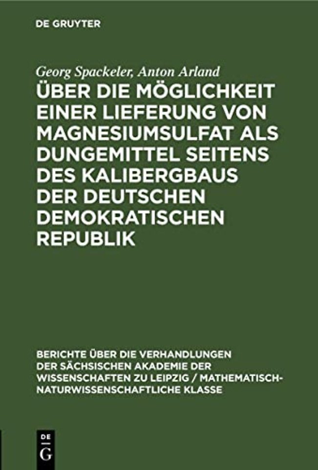 Uber Die Moglichkeit Einer Lieferung Von Magnesiumsulfat ALS Dungemittel Seitens Des Kalibergbaus Der Deutschen Demokratischen Republik