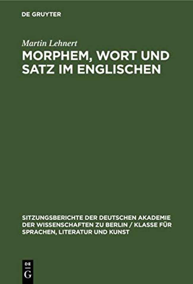 Morphem, Wort Und Satz Im Englischen