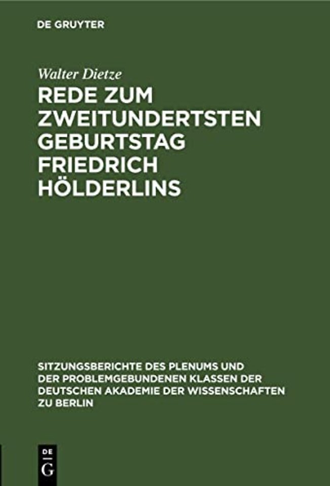 Rede Zum Zweitundertsten Geburtstag Friedrich Holderlins