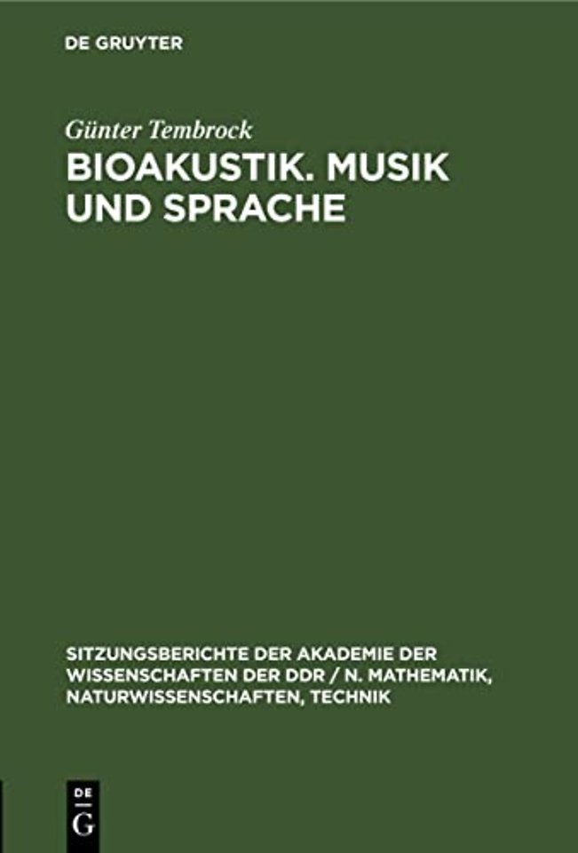 Bioakustik. Musik Und Sprache