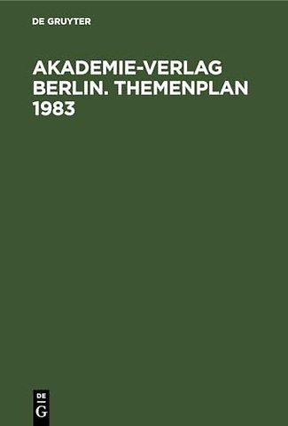 Akademie–Verlag Berlin. Themenplan 1983
