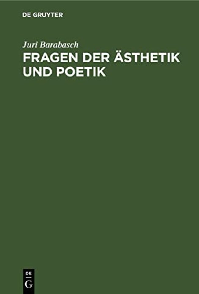 Fragen Der Asthetik Und Poetik
