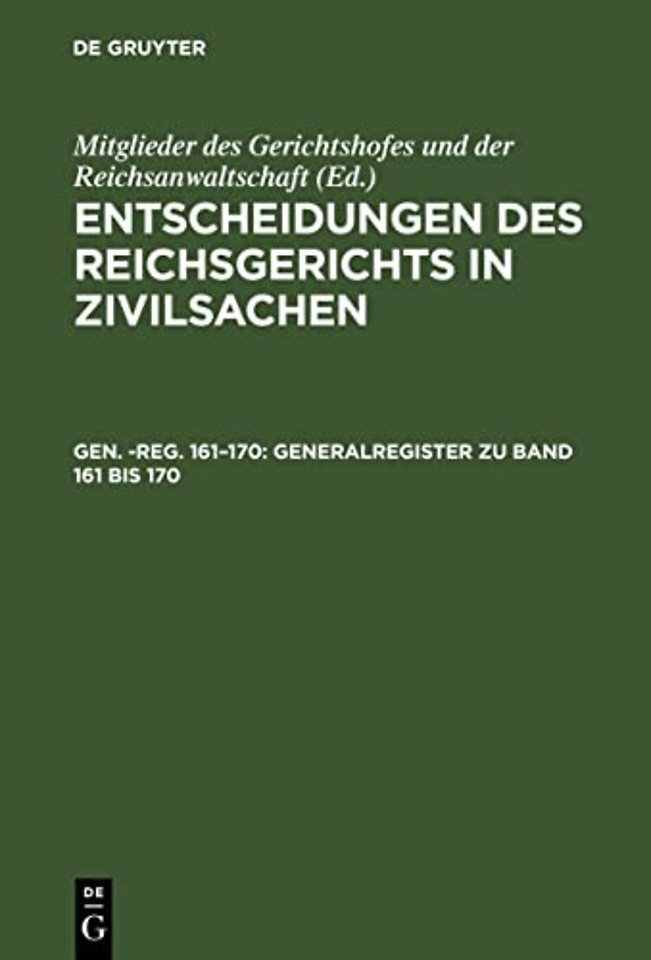 Generalregister Zu Band 161 Bis 170