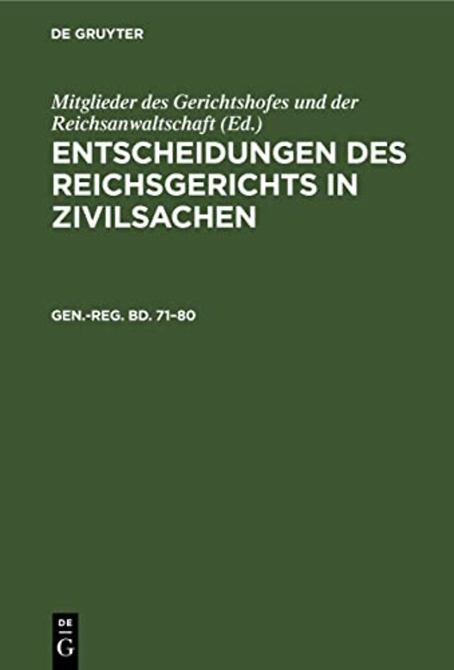 Generalregister Zum Einundsiebzigsten Bis Achtzigsten Bande