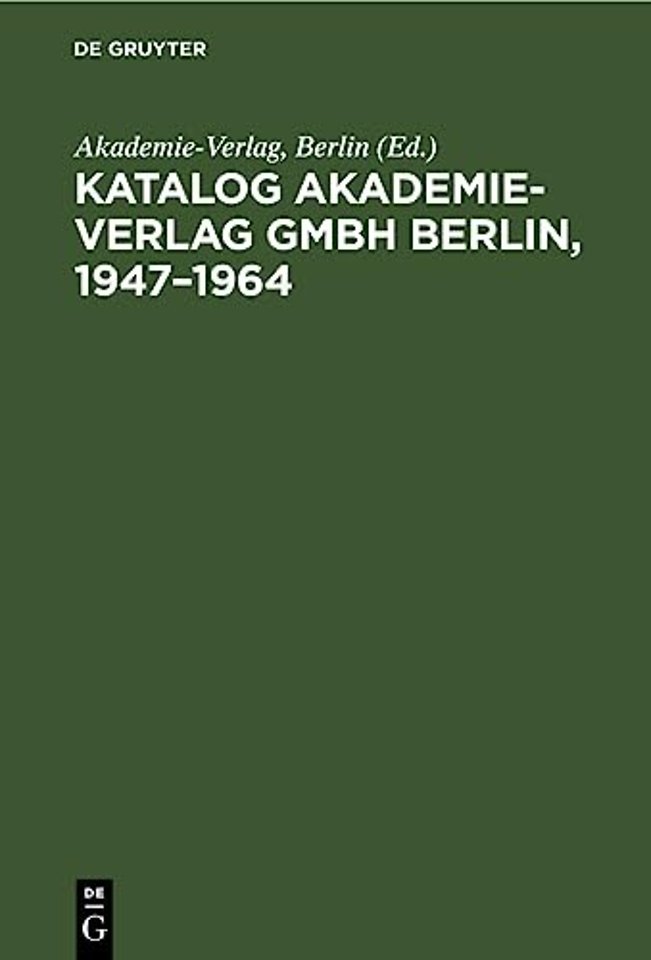 Katalog Akademie-Verlag Gmbh Berlin, 1947-1964