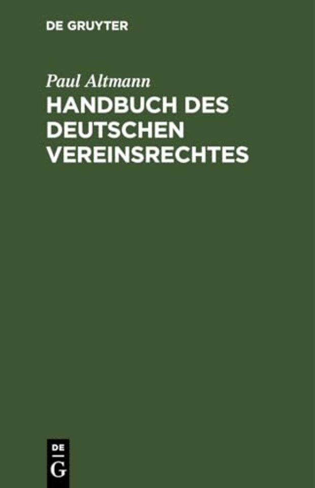 Handbuch Des Deutschen Vereinsrechtes