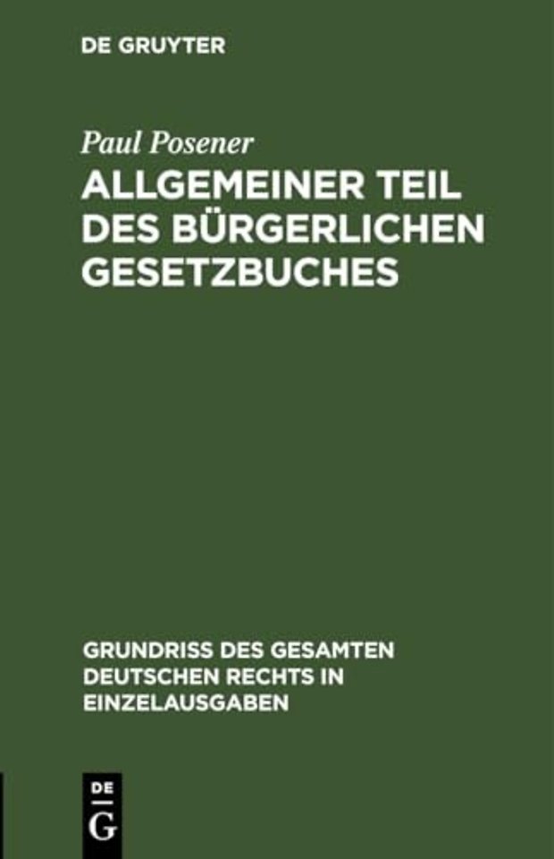 Allgemeiner Teil Des Burgerlichen Gesetzbuches