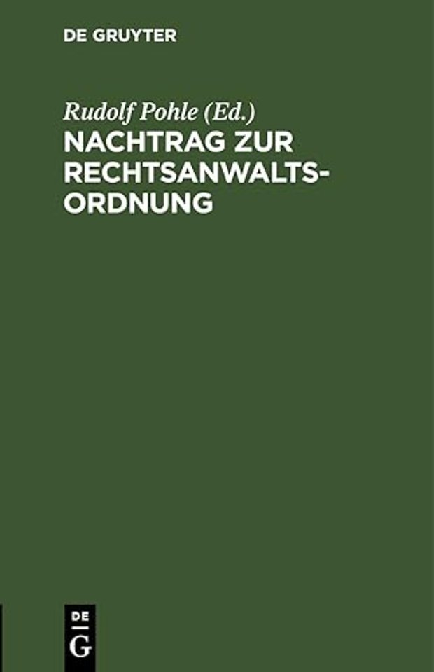 Nachtrag Zur Rechtsanwaltsordnung