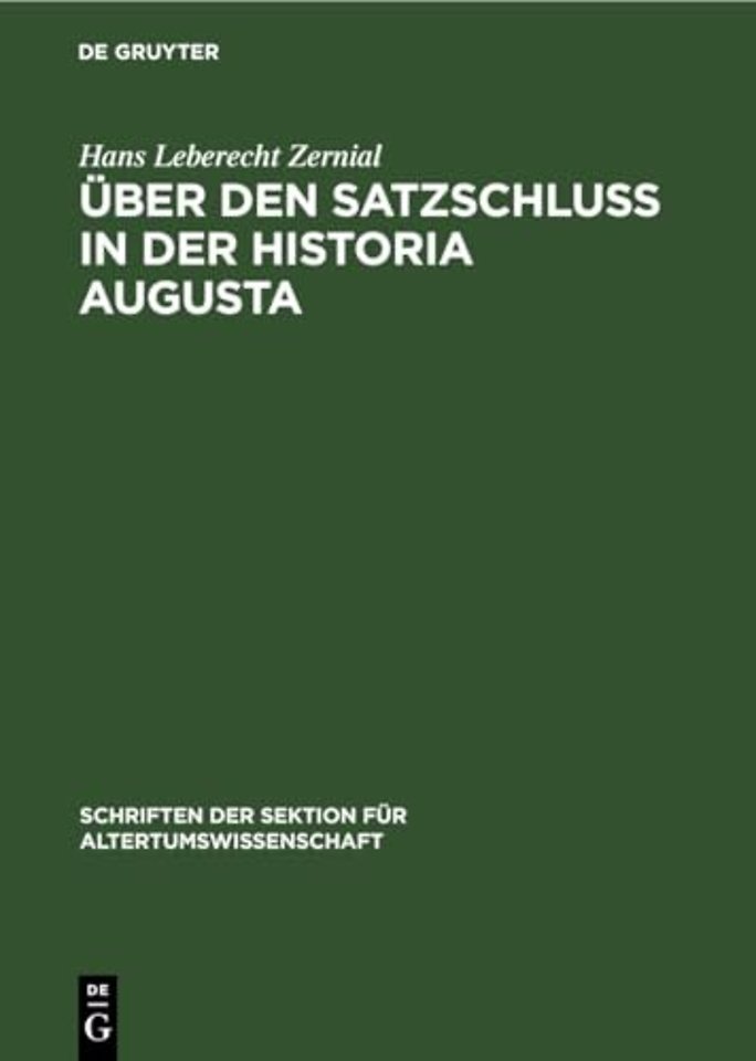 Uber Den Satzschluss in Der Historia Augusta