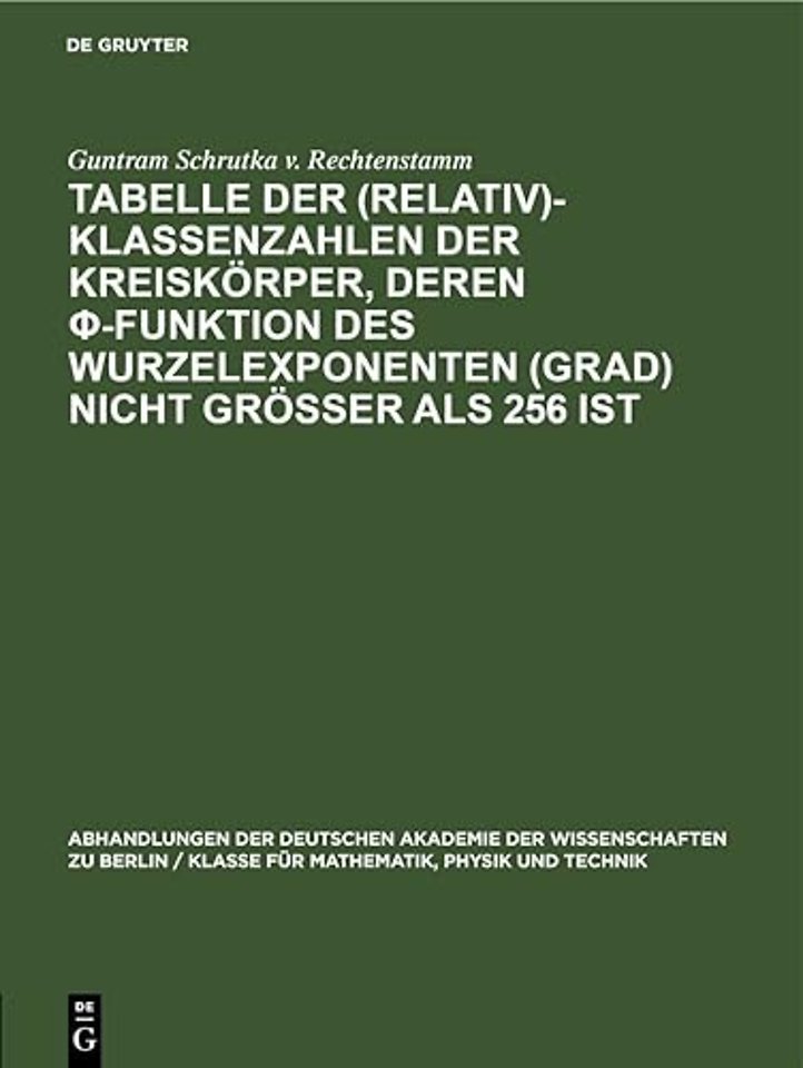 Tabelle Der (Relativ)-Klassenzahlen Der Kreiskorper, Deren φ-Funktion Des Wurzelexponenten (Grad) Nicht Großer ALS 256 Ist