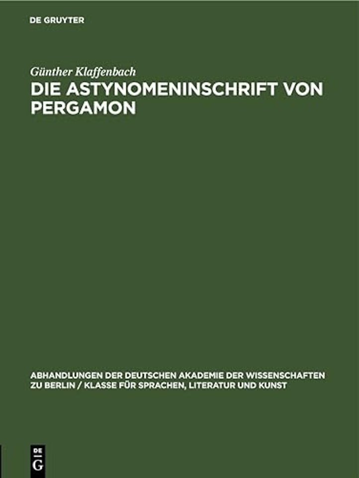 Die Astynomeninschrift Von Pergamon