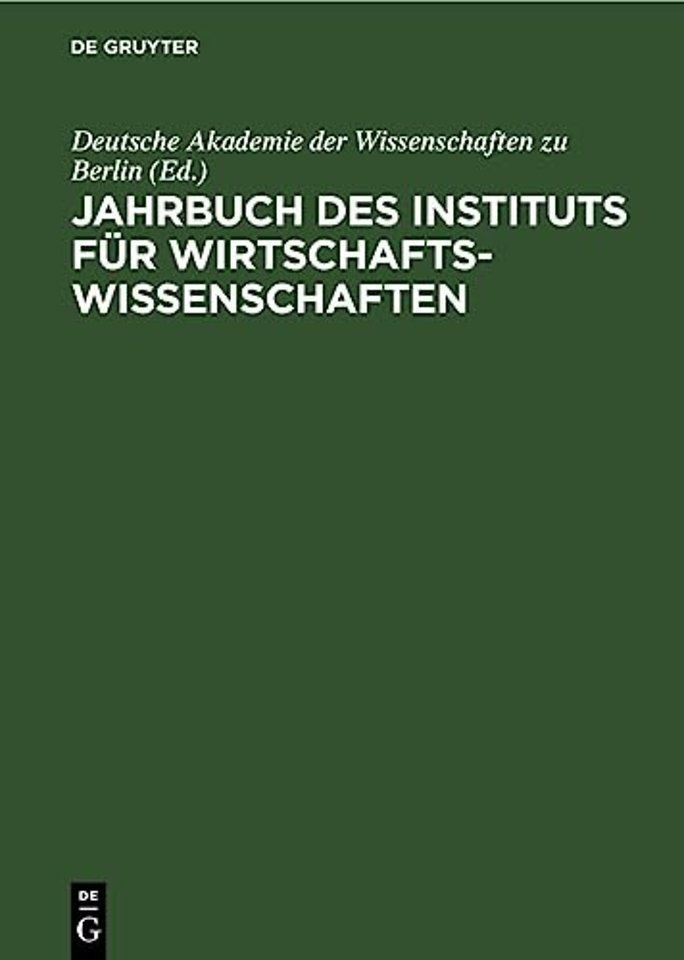 Jahrbuch Des Instituts Fur Wirtschaftswissenschaften