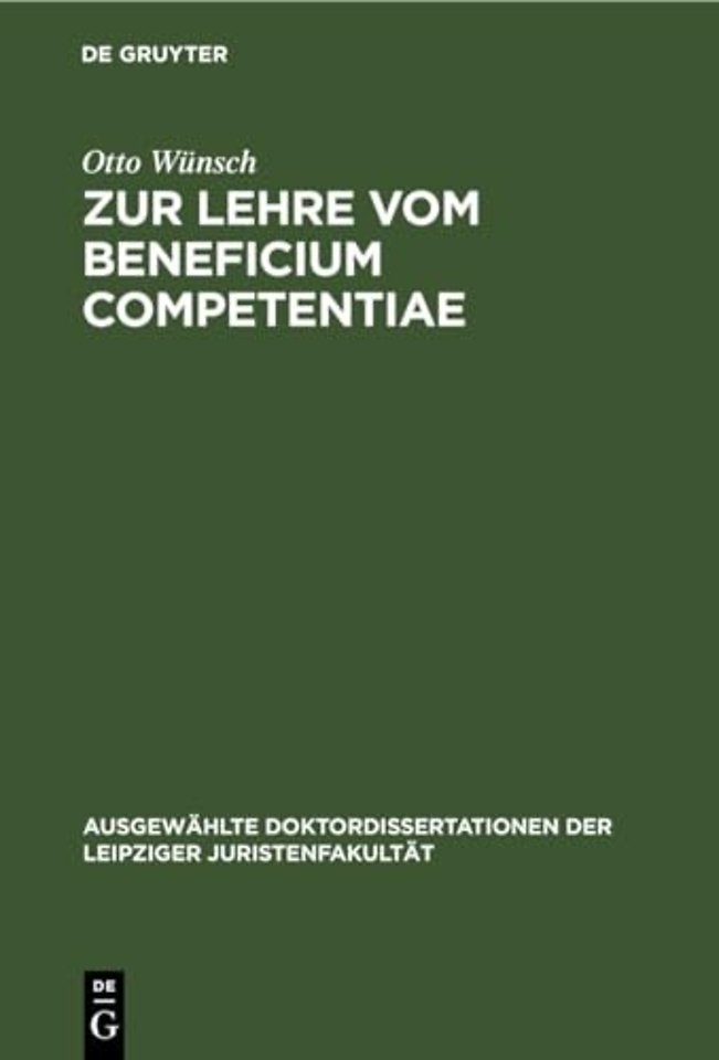 Zur Lehre Vom Beneficium Competentiae