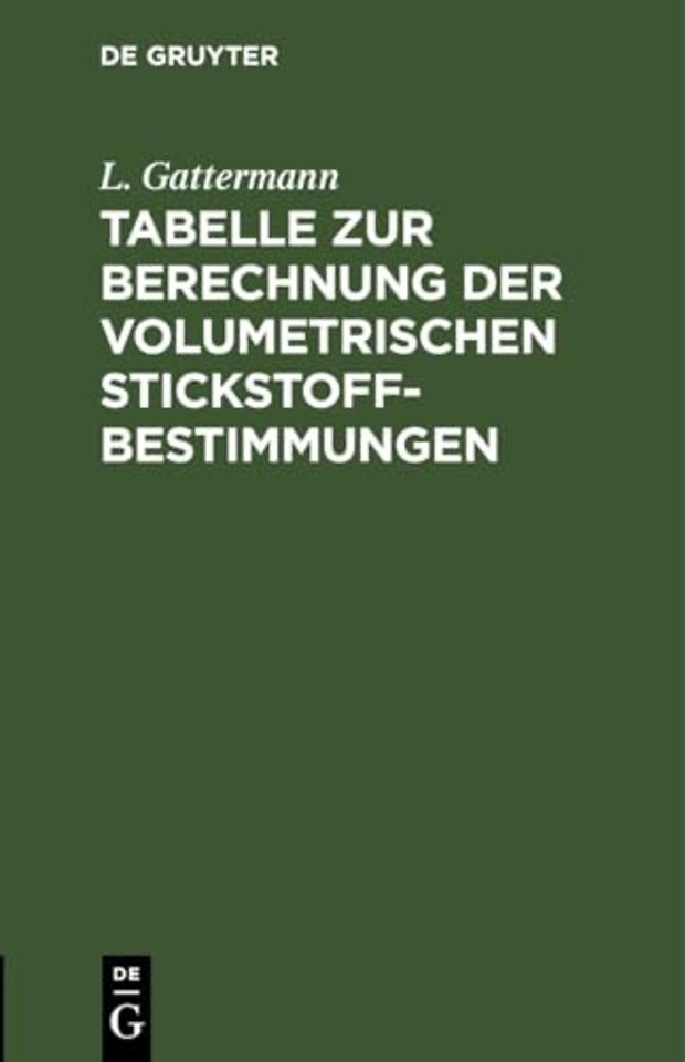 Tabelle Zur Berechnung Der Volumetrischen Stickstoff-Bestimmungen