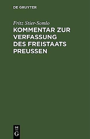 Kommentar Zur Verfassung Des Freistaats Preußen
