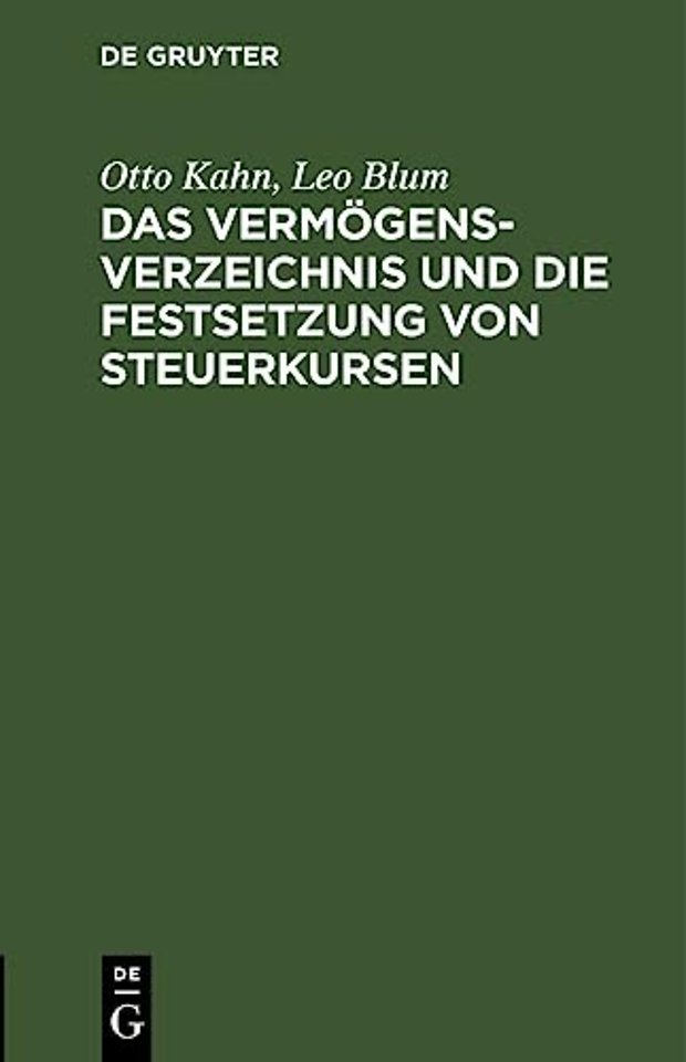 Das Vermogensverzeichnis Und Die Festsetzung Von Steuerkursen