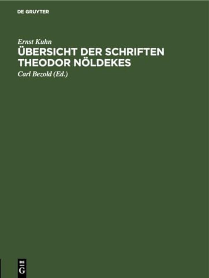 Ubersicht Der Schriften Theodor Noldekes