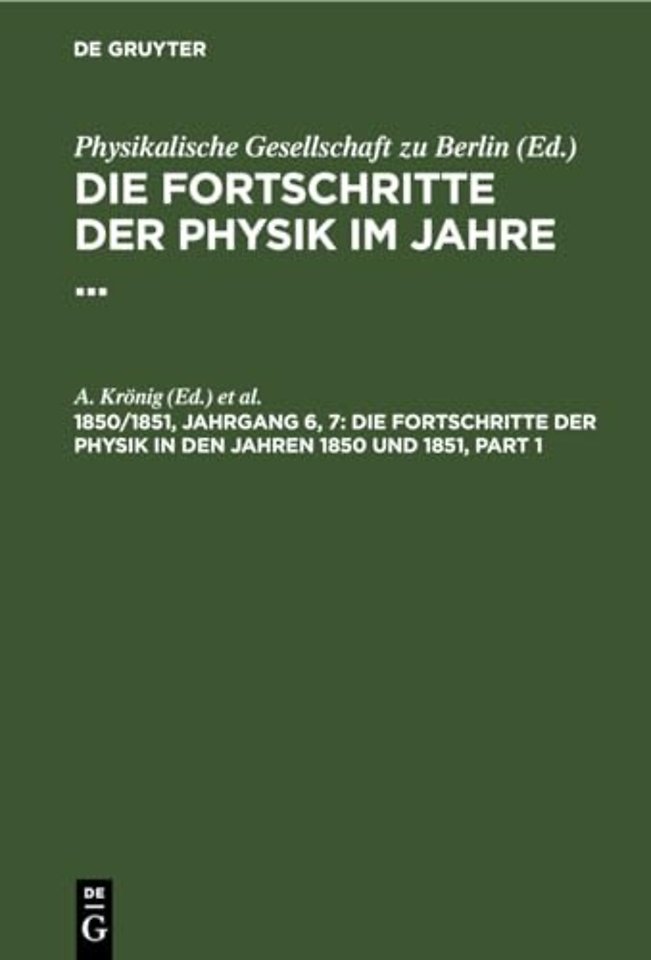 Fortschritte der Physik in den Jahren 1850 und 1851