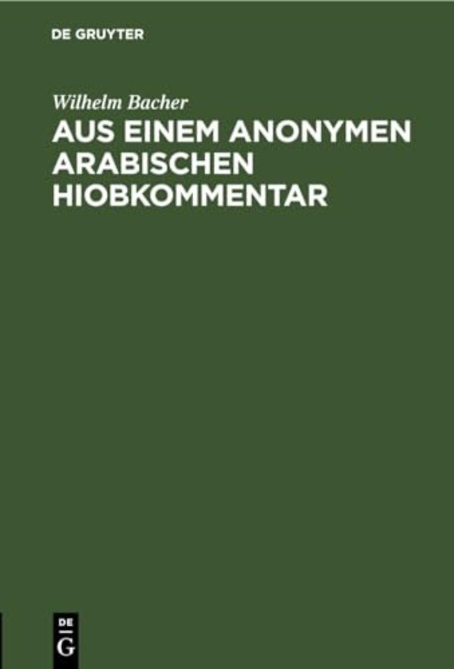 Aus Einem Anonymen Arabischen Hiobkommentar