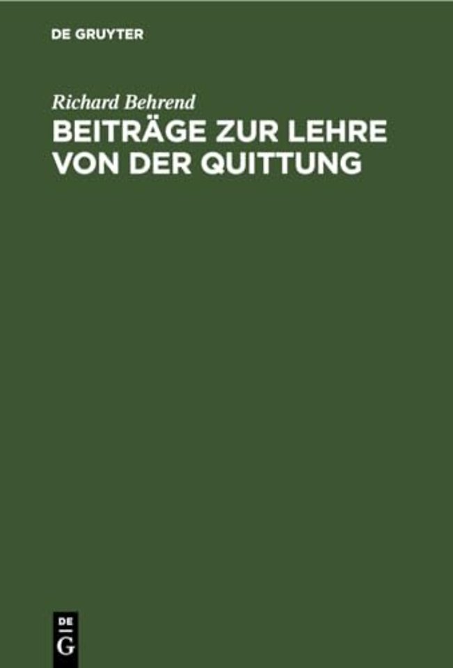 Beitrage Zur Lehre Von Der Quittung